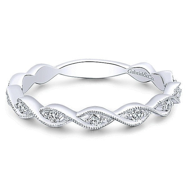 DIAMOND JEWELRY - 14K White Gold Diamond Stackable Ring With Crossover Design
