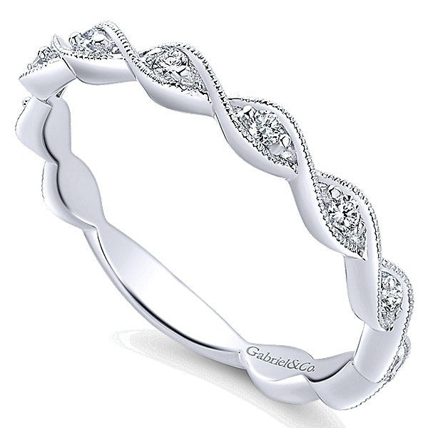 DIAMOND JEWELRY - 14K White Gold Diamond Stackable Ring With Crossover Design