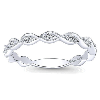 DIAMOND JEWELRY - 14K White Gold Diamond Stackable Ring With Crossover Design