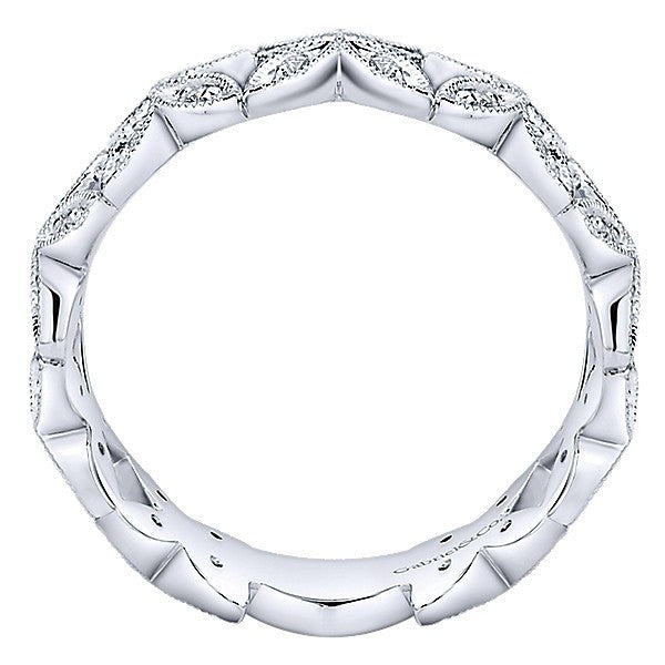 DIAMOND JEWELRY - 14K White Gold Diamond Stackable Ring With Floral Design
