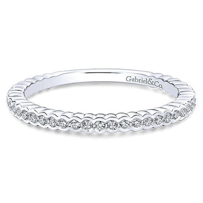 DIAMOND JEWELRY - 14K White Gold Diamond Stackable Ring With Half Bezel Design