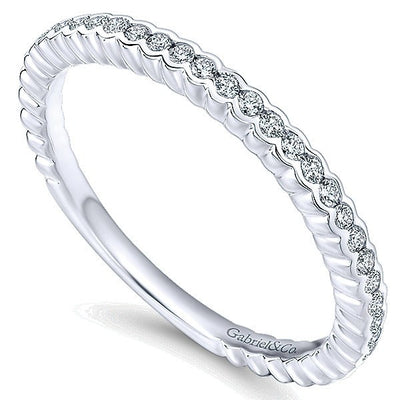 DIAMOND JEWELRY - 14K White Gold Diamond Stackable Ring With Half Bezel Design