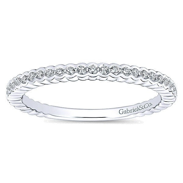 DIAMOND JEWELRY - 14K White Gold Diamond Stackable Ring With Half Bezel Design