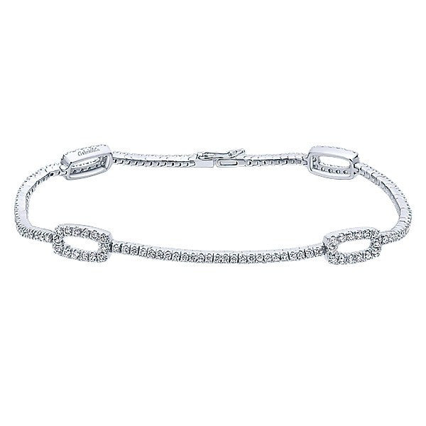DIAMOND JEWELRY - 14K White Gold Diamond Tennis Bracelet With Open Rectangle Stations