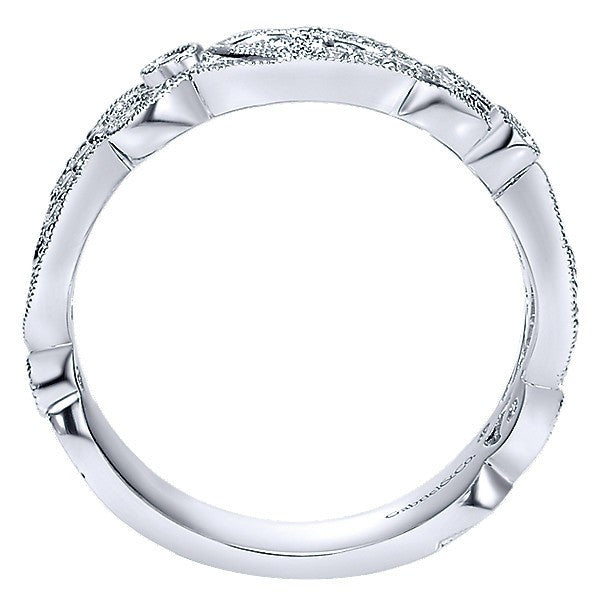 DIAMOND JEWELRY - 14K White Gold Diamond Vintage Style Floral Scroll Stackable Ring