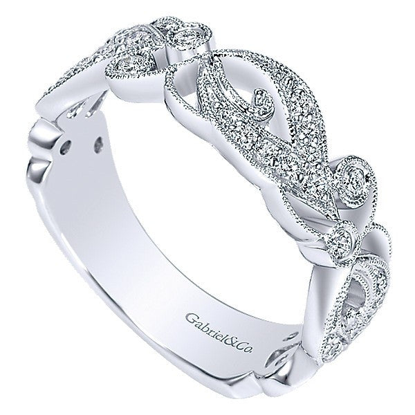 DIAMOND JEWELRY - 14K White Gold Diamond Vintage Style Floral Scroll Stackable Ring