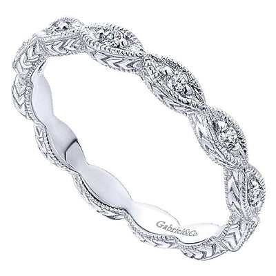 DIAMOND JEWELRY - 14K White Gold Marquise Shaped Stackable Diamond Ring
