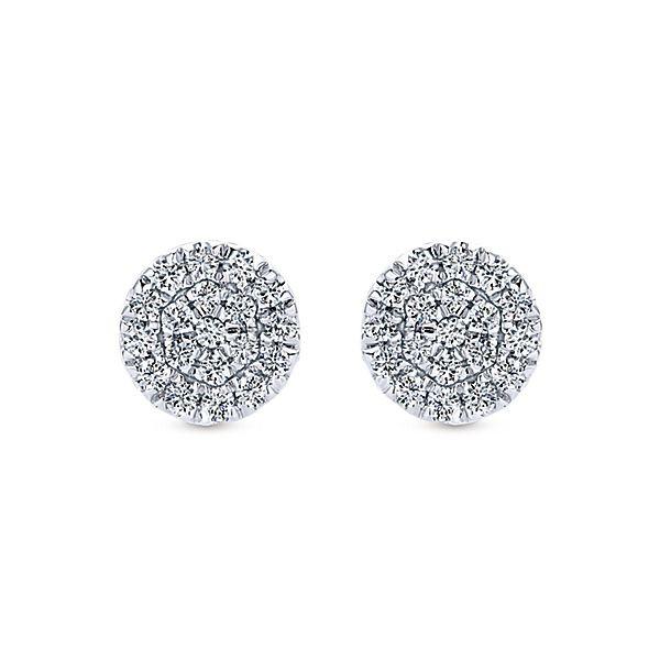 DIAMOND JEWELRY - 14K White Gold Pave Diamond Circle Cluster Stud Earrings