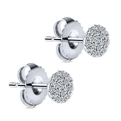 DIAMOND JEWELRY - 14K White Gold Pave Diamond Circle Cluster Stud Earrings