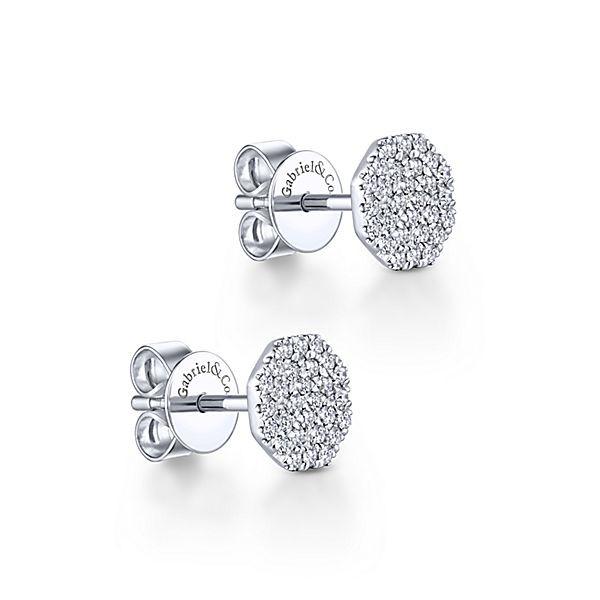 DIAMOND JEWELRY - 14K White Gold Pave Diamond Cluster Octagon Shaped Stud Earrings