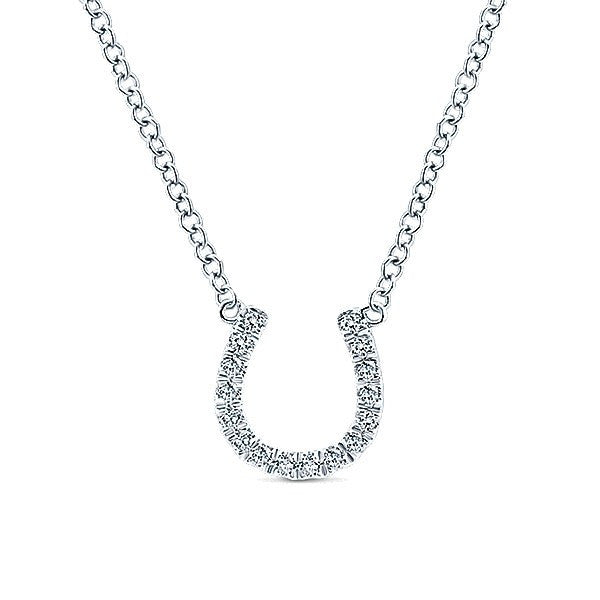 DIAMOND JEWELRY - 14K White Gold Pave Diamond Horseshoe Necklace
