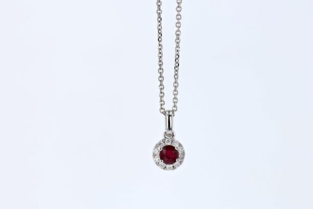 DIAMOND JEWELRY - 14K White Gold Ruby And Diamond Pendant Necklace