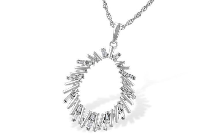Scattered Oval Baguette Diamond Necklace 14K White Gold
