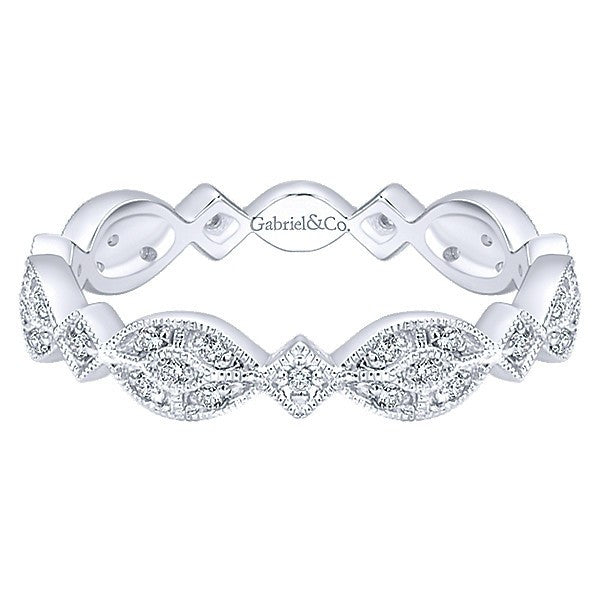 DIAMOND JEWELRY - 14K White Gold Vintage Style Diamond Stackable Ring