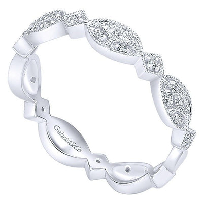DIAMOND JEWELRY - 14K White Gold Vintage Style Diamond Stackable Ring