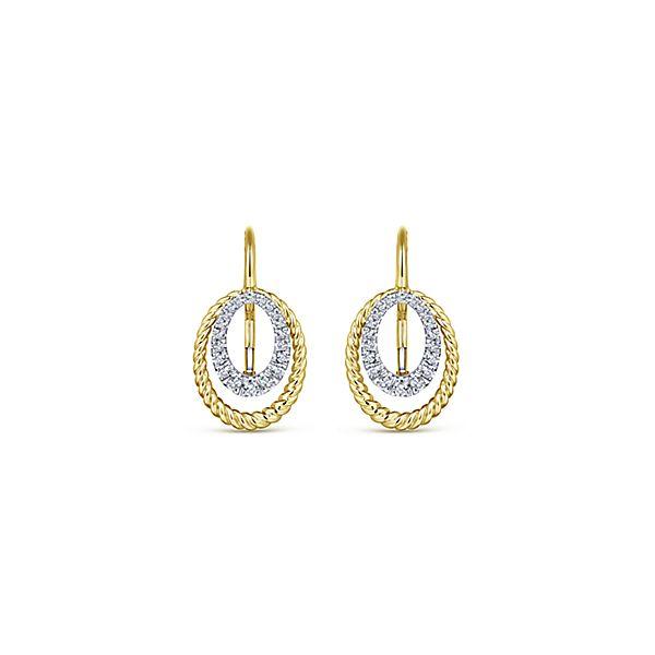 DIAMOND JEWELRY - 14K Yellow And White Gold Pave Diamond Double Oval Drop Earrings