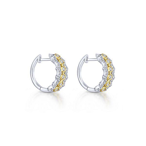 DIAMOND JEWELRY - 14K Yellow And White Gold Stacked Diamond Hoop Earrings
