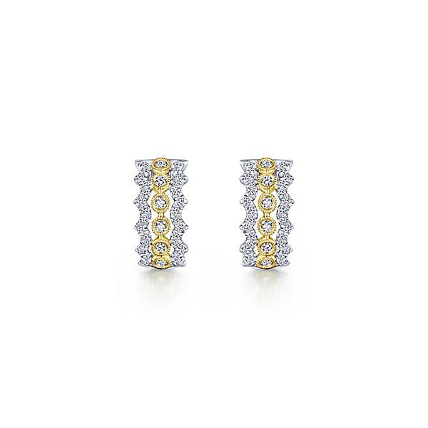 DIAMOND JEWELRY - 14K Yellow And White Gold Stacked Diamond Hoop Earrings