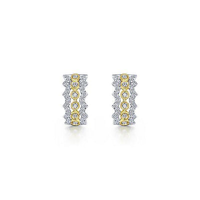 DIAMOND JEWELRY - 14K Yellow And White Gold Stacked Diamond Hoop Earrings