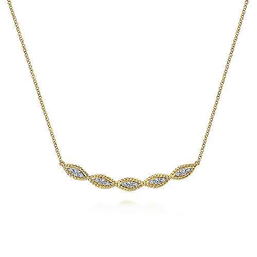 DIAMOND JEWELRY - 14K Yellow Gold 1/3cttw Woven Curved Diamond Bar Necklace