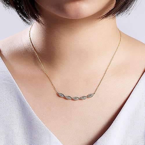 DIAMOND JEWELRY - 14K Yellow Gold 1/3cttw Woven Curved Diamond Bar Necklace