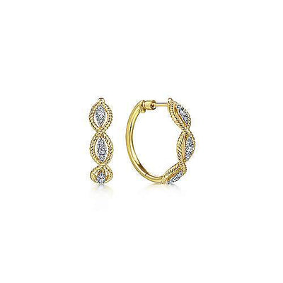 DIAMOND JEWELRY - 14K Yellow Gold 1/3cttw Woven Diamond Hoop Earrings