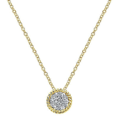 DIAMOND JEWELRY - 14K Yellow Gold Diamond Cluster Necklace With Braided Halo
