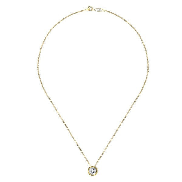 DIAMOND JEWELRY - 14K Yellow Gold Diamond Cluster Necklace With Braided Halo