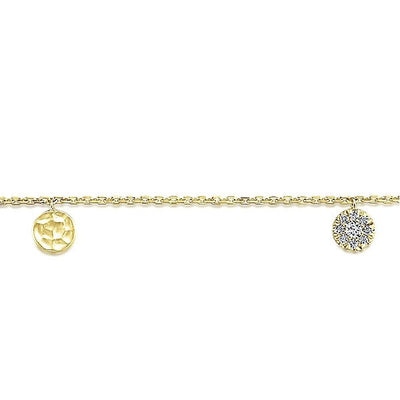 DIAMOND JEWELRY - 14K Yellow Gold Diamond Pave And Hammered Gold Station Bracelet