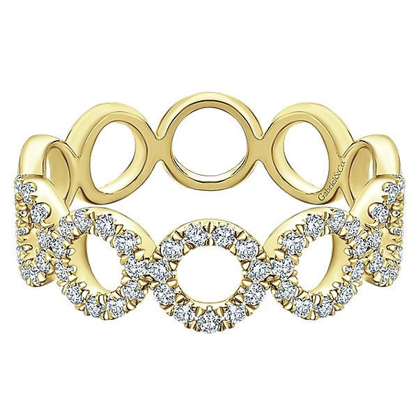 DIAMOND JEWELRY - 14K Yellow Gold Pave Diamond Circle Station Stackable Ring