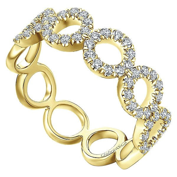 DIAMOND JEWELRY - 14K Yellow Gold Pave Diamond Circle Station Stackable Ring