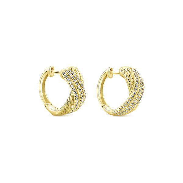 DIAMOND JEWELRY - 14K Yellow Gold Pave Diamond Crossover Huggie Earrings