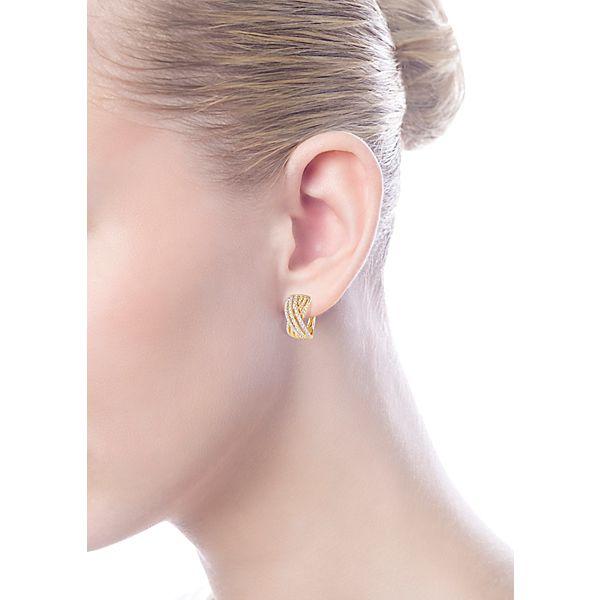 DIAMOND JEWELRY - 14K Yellow Gold Pave Diamond Crossover Huggie Earrings