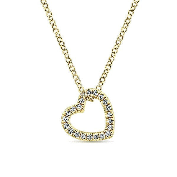 DIAMOND JEWELRY - 14K Yellow Gold Pave Diamond Heart Necklace