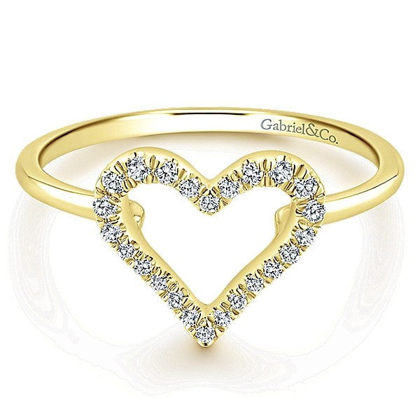 DIAMOND JEWELRY - 14K Yellow Gold Pave Diamond Heart Stackable Ring