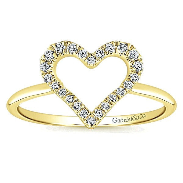 DIAMOND JEWELRY - 14K Yellow Gold Pave Diamond Heart Stackable Ring
