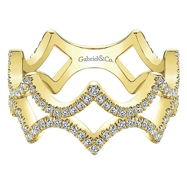 DIAMOND JEWELRY - 14K Yellow Gold Pave Diamond Peaked Trellis Stackable Ring
