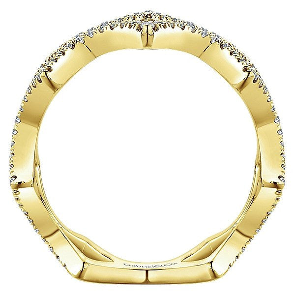 DIAMOND JEWELRY - 14K Yellow Gold Pave Diamond Peaked Trellis Stackable Ring
