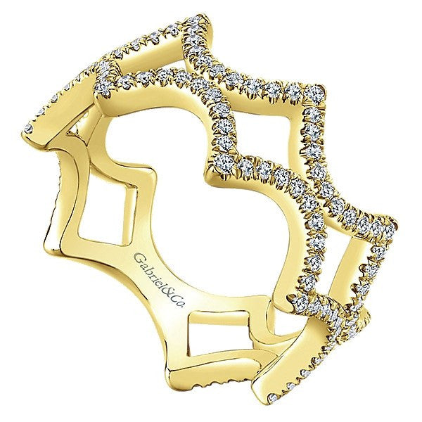 DIAMOND JEWELRY - 14K Yellow Gold Pave Diamond Peaked Trellis Stackable Ring