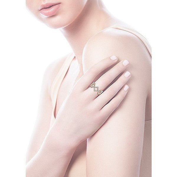 DIAMOND JEWELRY - 14K Yellow Gold Pave Diamond Peaked Trellis Stackable Ring