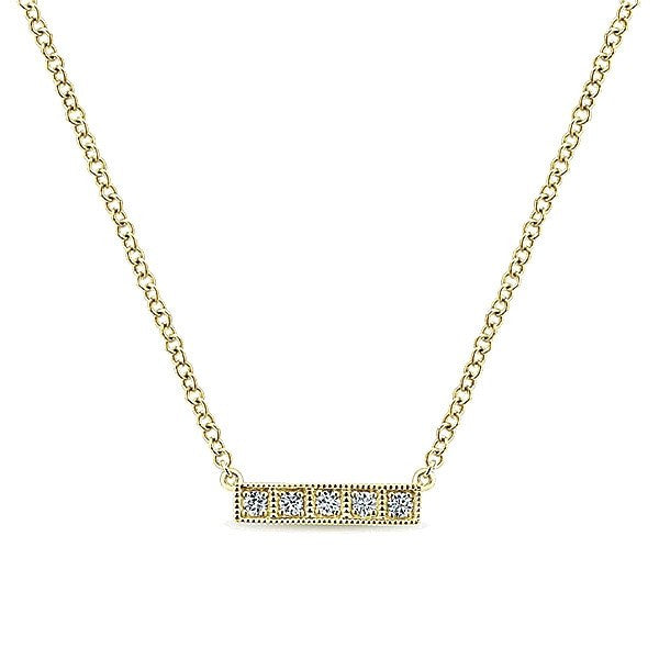 DIAMOND JEWELRY - ﻿14K Yellow Gold Pave Diamond Petite Bar Necklace