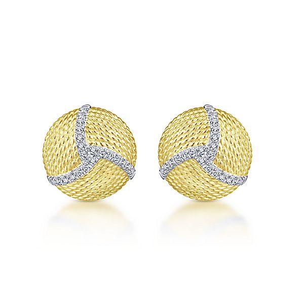 DIAMOND JEWELRY - 14K Yellow Gold Pave Diamond Roped Disc Stud Earrings