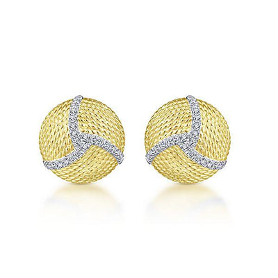 DIAMOND JEWELRY - 14K Yellow Gold Pave Diamond Roped Disc Stud Earrings