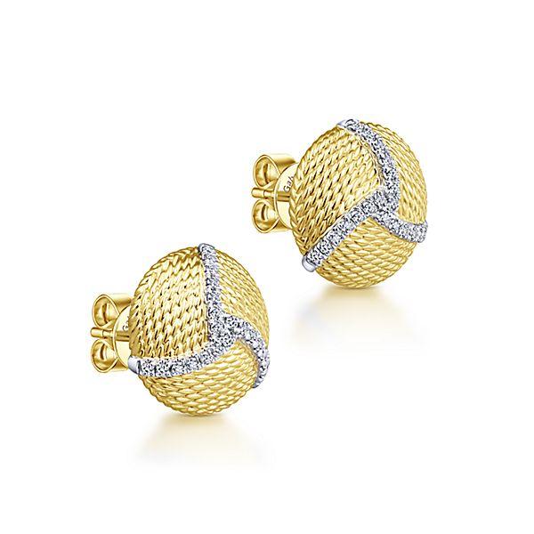 DIAMOND JEWELRY - 14K Yellow Gold Pave Diamond Roped Disc Stud Earrings