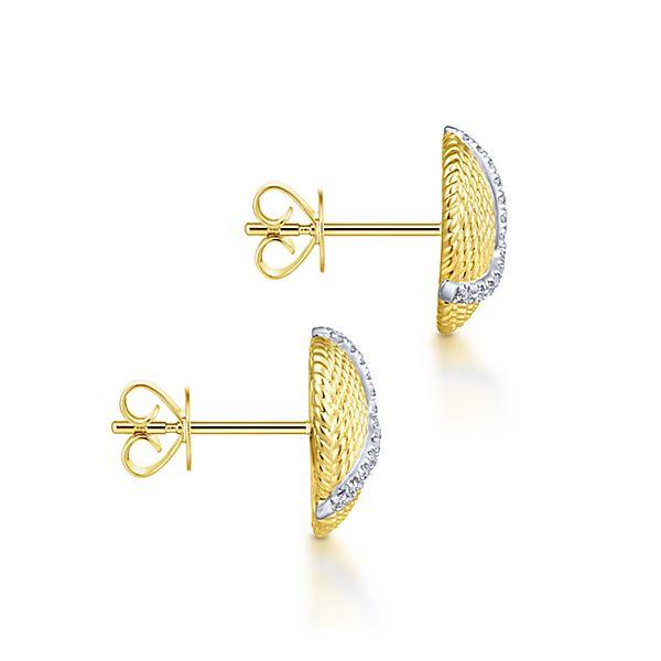 DIAMOND JEWELRY - 14K Yellow Gold Pave Diamond Roped Disc Stud Earrings