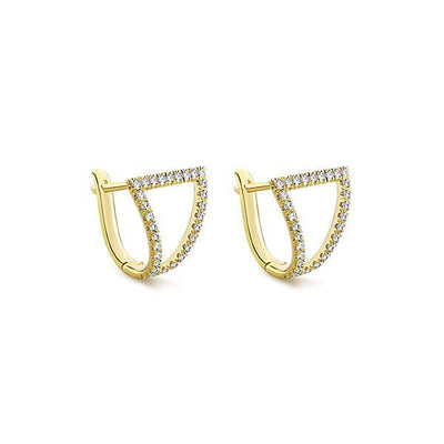 DIAMOND JEWELRY - 14K Yellow Gold Pave Diamond Triangular Huggie Earrings