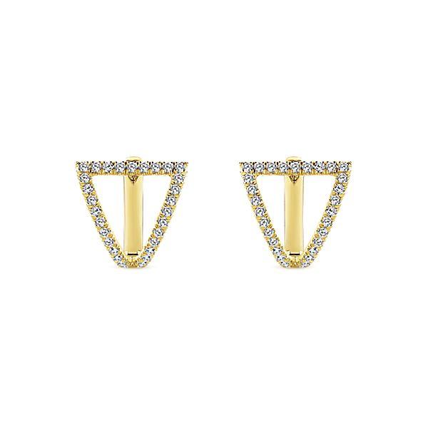 DIAMOND JEWELRY - 14K Yellow Gold Pave Diamond Triangular Huggie Earrings