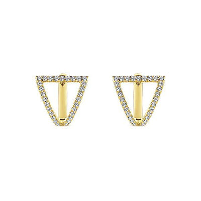 DIAMOND JEWELRY - 14K Yellow Gold Pave Diamond Triangular Huggie Earrings