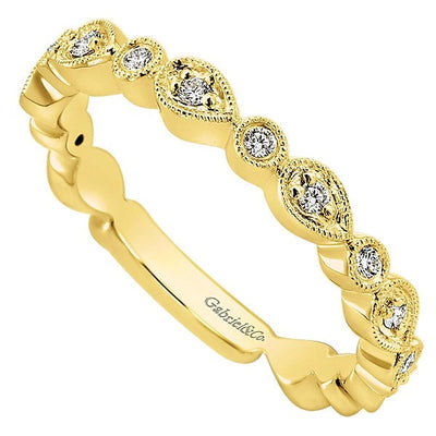 DIAMOND JEWELRY - 14K Yellow Gold Round Diamond Vintage Station Stackable Ring