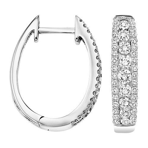 Triple Row Diamond Hoop Earrings 1 Cttw | Mullen Jewelers